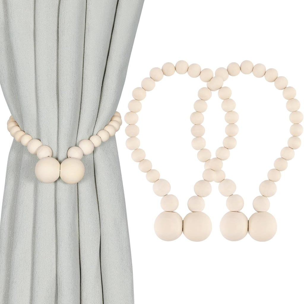 Magnetic Wood Bead Curtain Tiebacks, 2 Packs