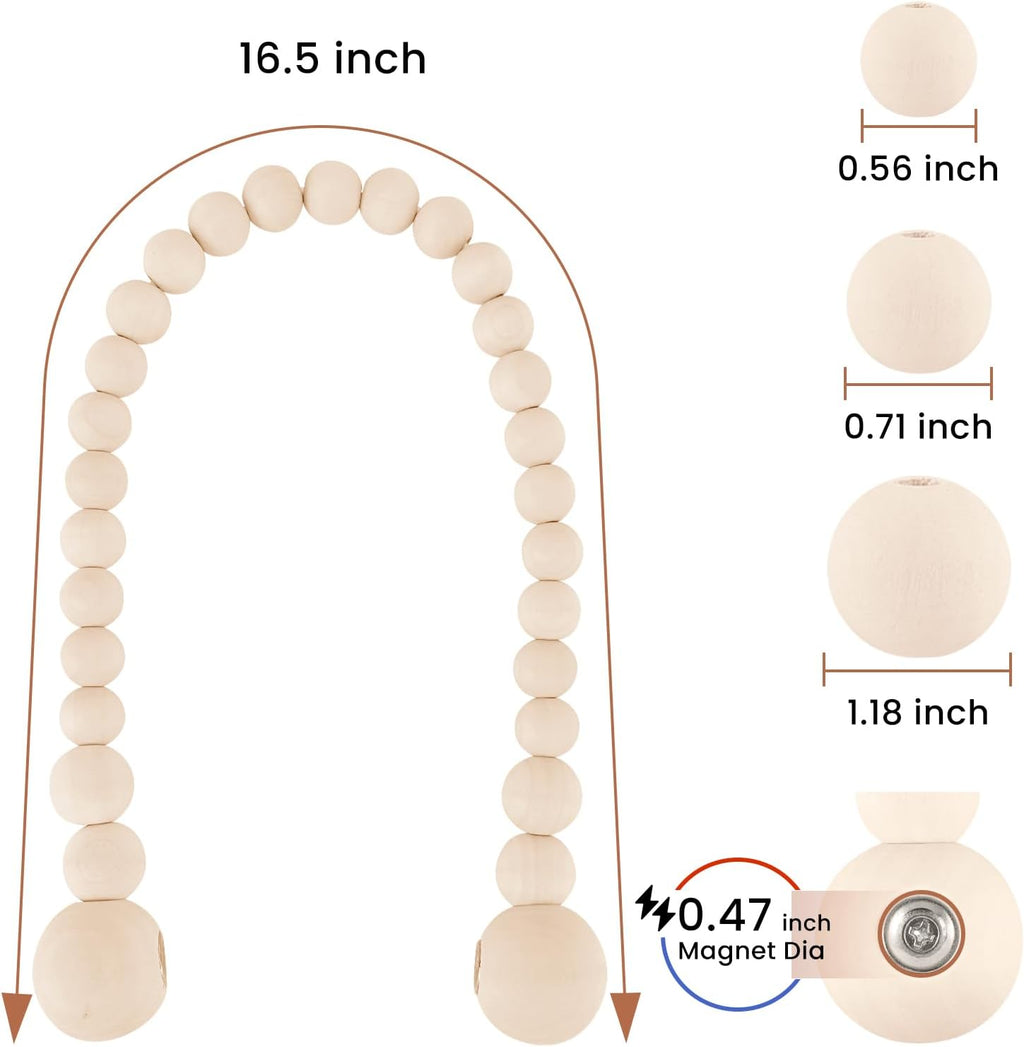 Magnetic Wood Bead Curtain Tiebacks, 2 Packs