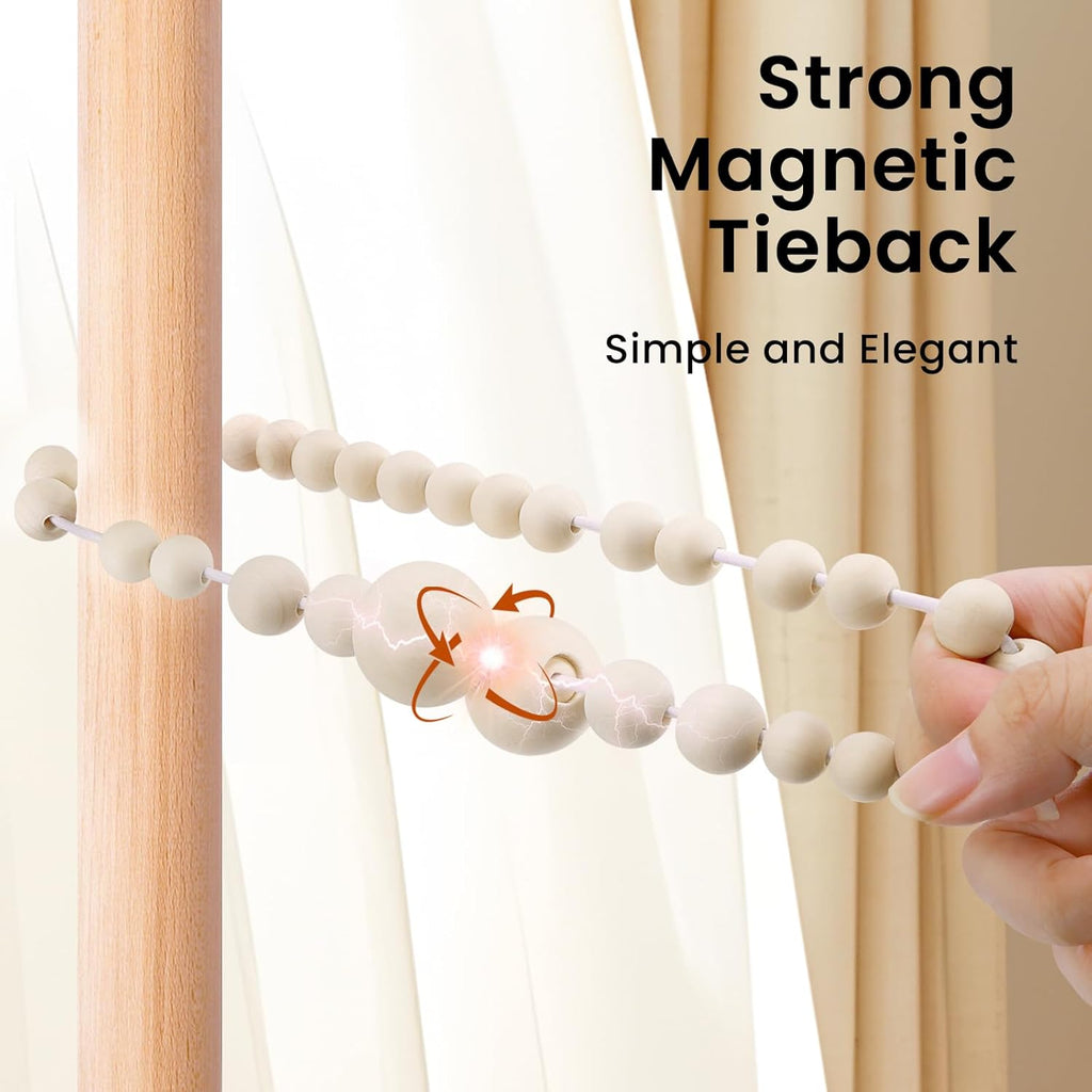 Magnetic Wood Bead Curtain Tiebacks, 2 Packs